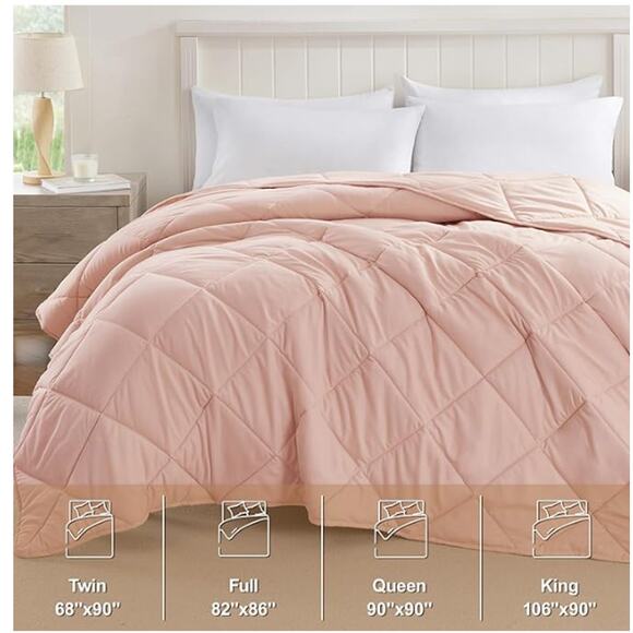 Queen Comforter-Pink Down Alternative Quilted Breathable with Corner Tabs - Picture 5 of 6